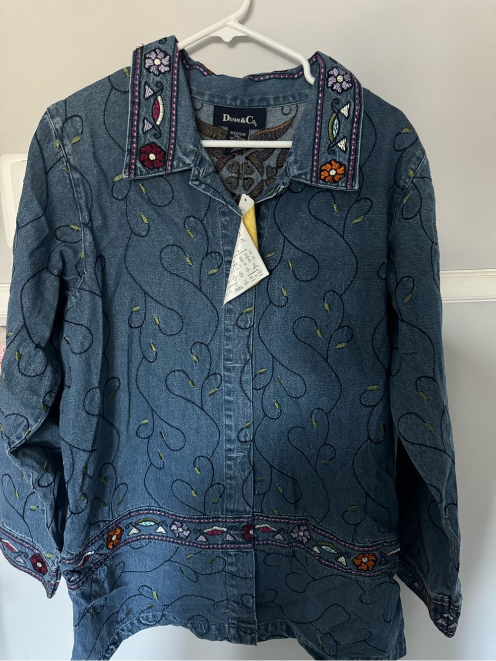 Denim&Co Blue Embroidered Denim Jacket with Floral Trim